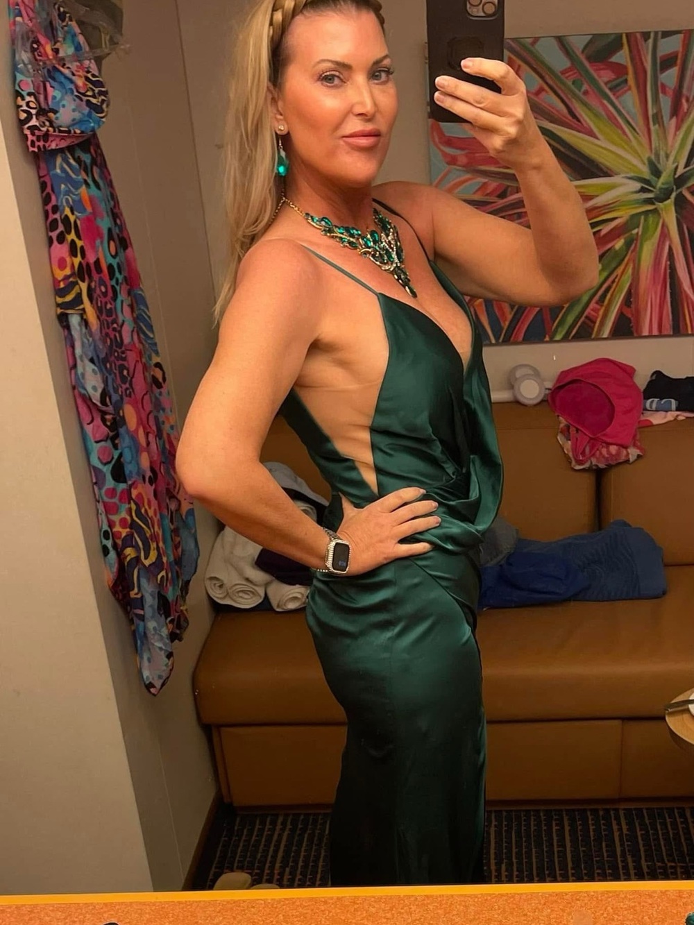 Cinderella Emerald Green Satin Backless Slip Dress